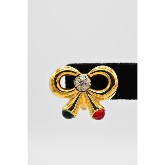 Joan Rivers Vintage Cabochon Bow Clip On Earrings Christmas Holiday Signed BinW - Picture 6 of 12